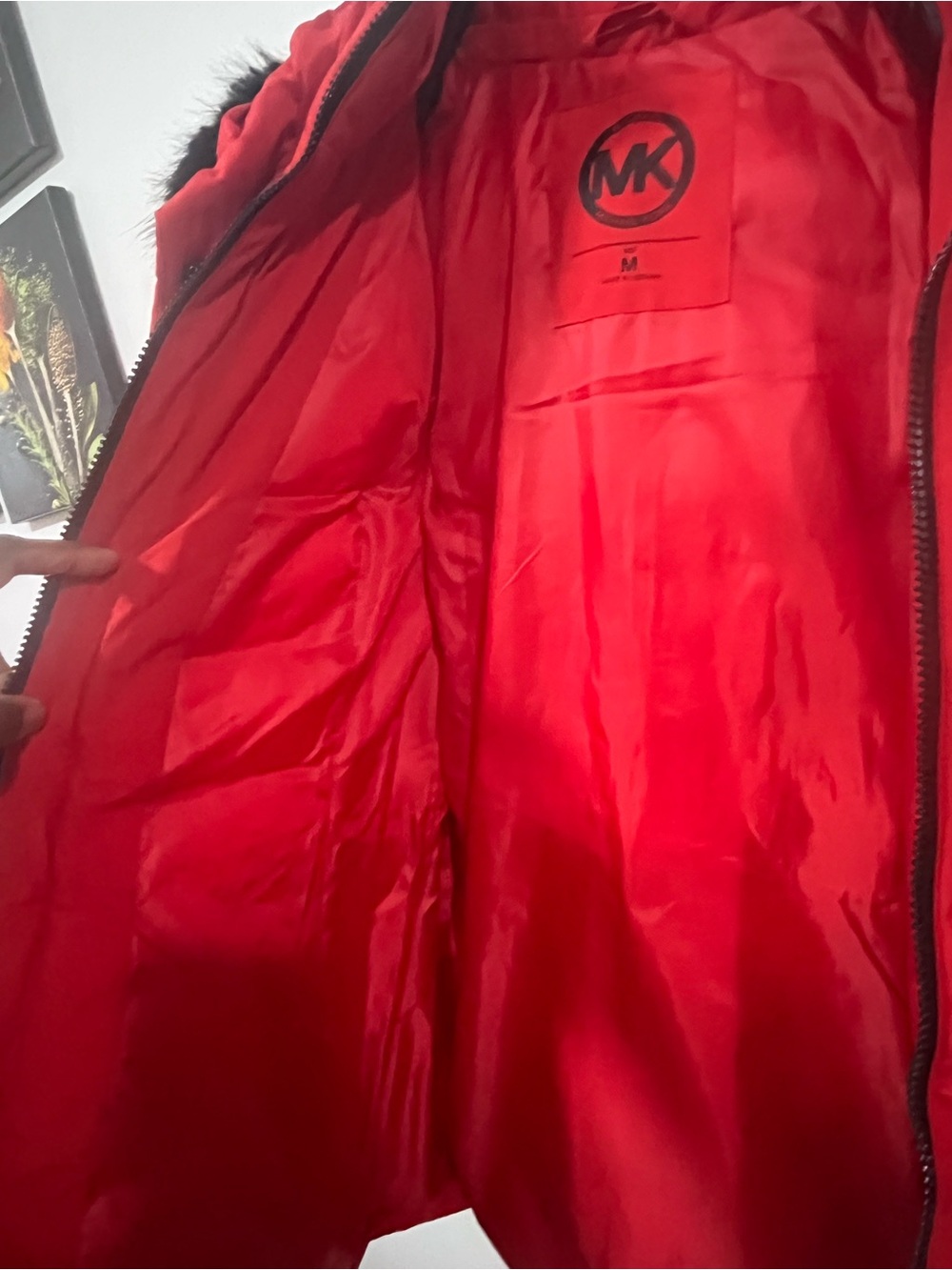 Michael Kors Bright Red Quilted Puffer Coat with Black Faux Fur Trim - Picture 5 of 5